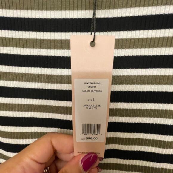 BCBGeneration Casual Crew Neck Stripe Ribbed Top size Large - Picture 4 of 5